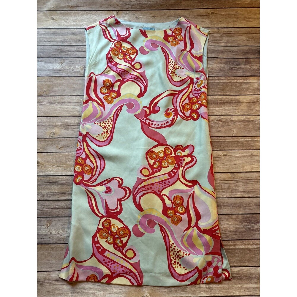 J McLaughlin Small 100% Silk Satin Colorful Shift Pullover Dress Multicolor